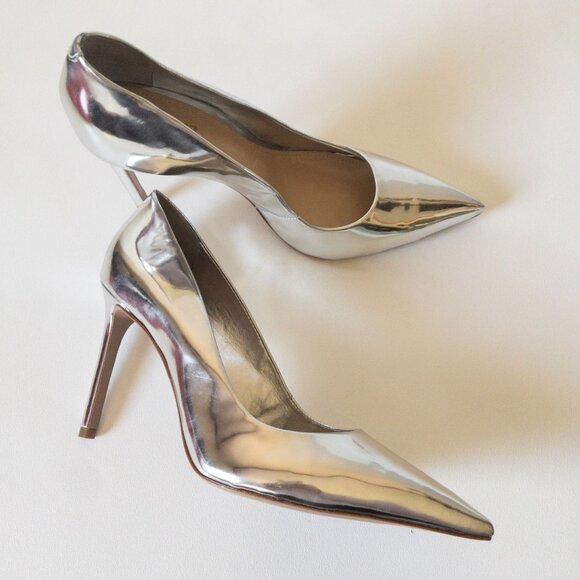 Schutz Lou Metallic Silver High Heel Pumps SZ 9  Pointed-Toe - Picture 3 of 10